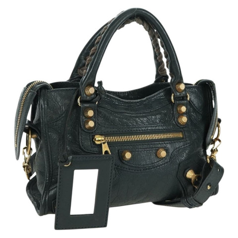 BALENCIAGA 經典迷你都會包 皮革 兩用 海軍藍/金色 309544 正品 168313SAV