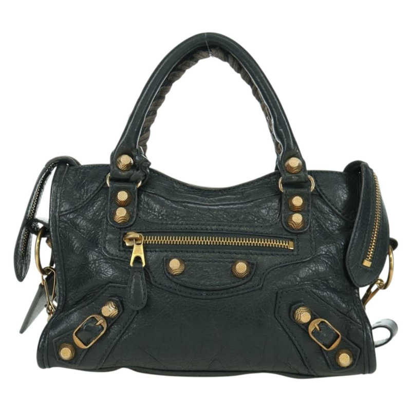 【日本直送】BALENCIAGA 經典迷你都會包 皮革 兩用 海軍藍/金色 309544 正品 168313SAV-12