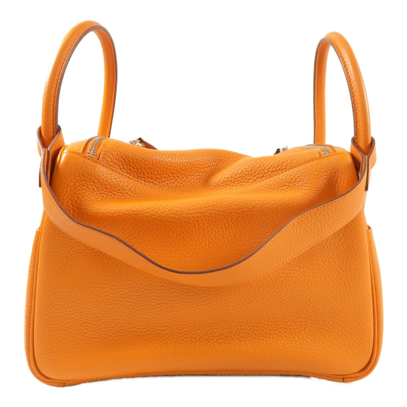 HERMES Clemence皮革Lindy 30銀扣手挽肩背兩用袋Orange-1