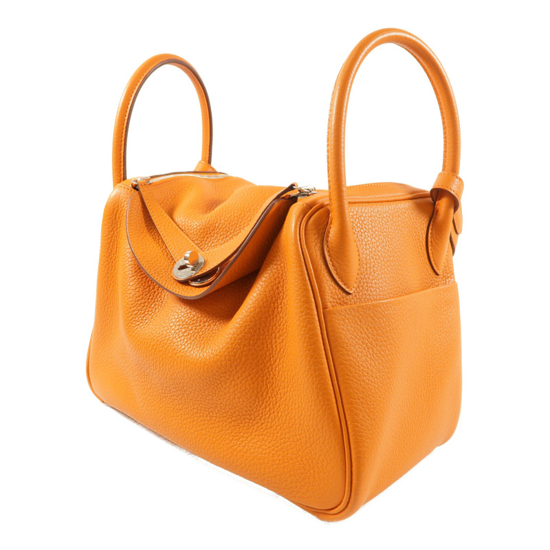 HERMES Clemence皮革Lindy 30銀扣手挽肩背兩用袋Orange-2