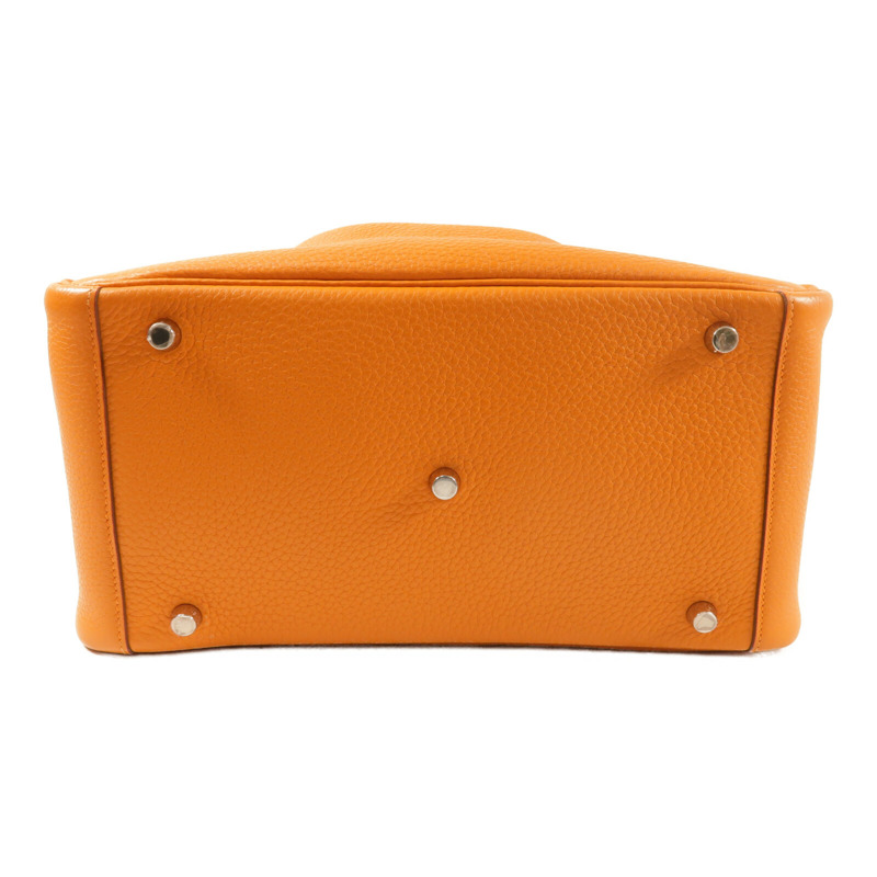 HERMES Clemence皮革Lindy 30銀扣手挽肩背兩用袋Orange-3