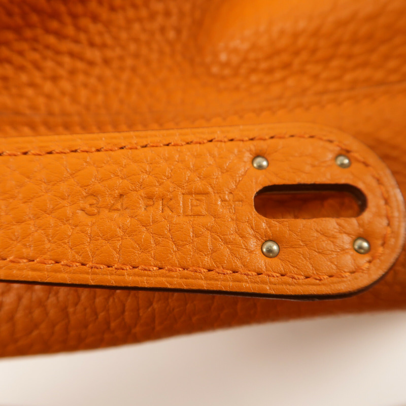 HERMES Clemence皮革Lindy 30銀扣手挽肩背兩用袋Orange-5