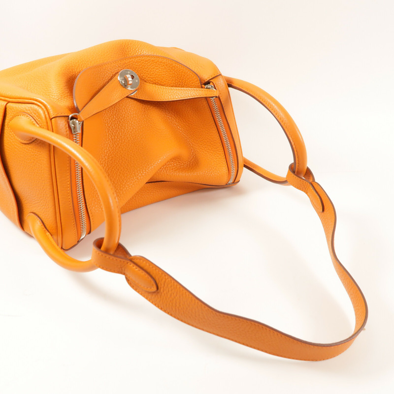 HERMES Clemence皮革Lindy 30銀扣手挽肩背兩用袋Orange-6