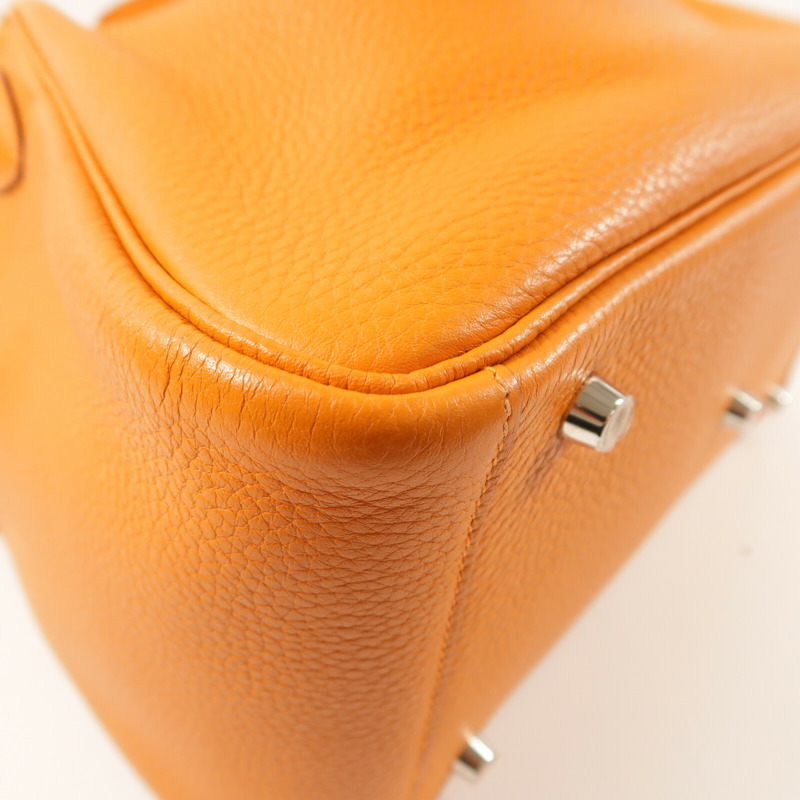 HERMES Clemence皮革Lindy 30銀扣手挽肩背兩用袋Orange-7
