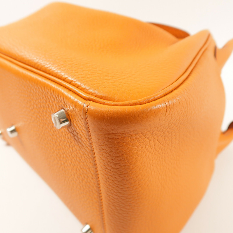 HERMES Clemence皮革Lindy 30銀扣手挽肩背兩用袋Orange-8