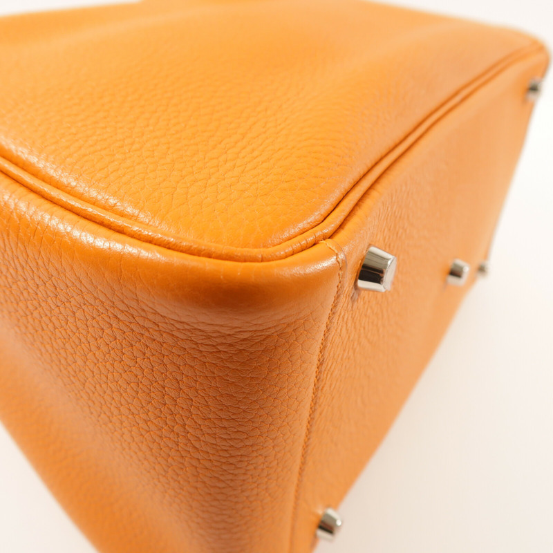 HERMES Clemence皮革Lindy 30銀扣手挽肩背兩用袋Orange-9