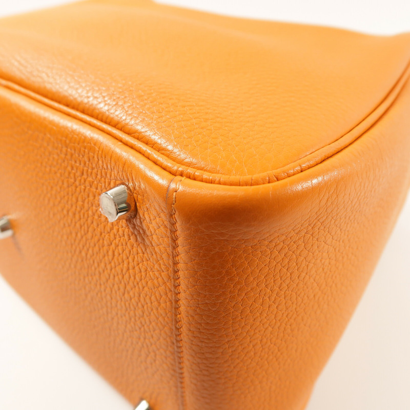 HERMES Clemence皮革Lindy 30銀扣手挽肩背兩用袋Orange-10