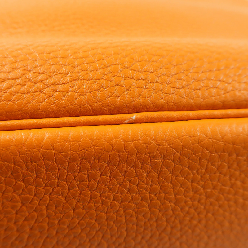 HERMES Clemence皮革Lindy 30銀扣手挽肩背兩用袋Orange-11