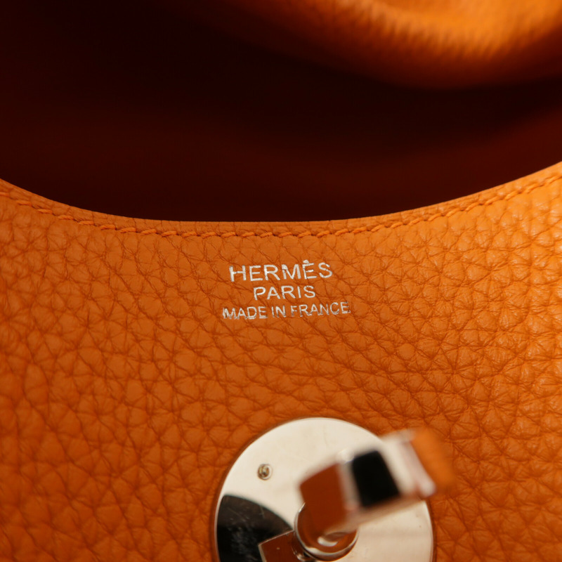 HERMES Clemence皮革Lindy 30銀扣手挽肩背兩用袋Orange-13