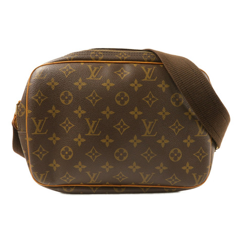 LOUIS VUITTON Monogram Reporter PM金扣肩背袋棕色
