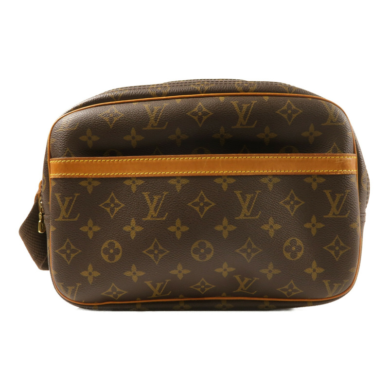 LOUIS VUITTON Monogram Reporter PM金扣肩背袋棕色-1