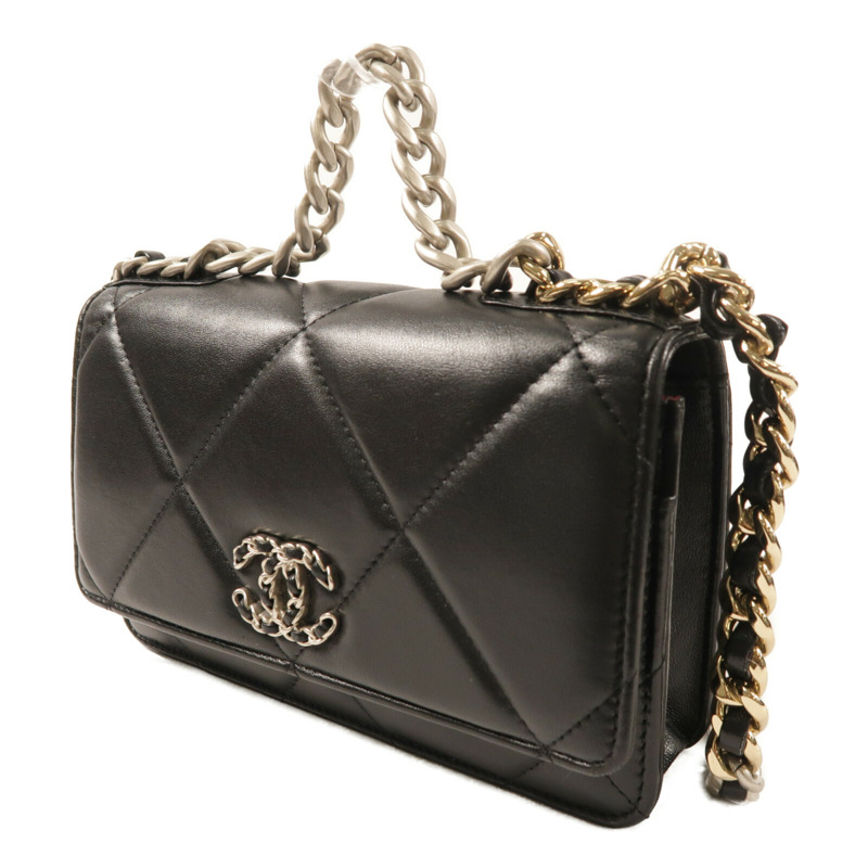 CHANEL 羊皮皮革Matelasse19 Wallet On Chain鏈帶手挽肩背兩用袋-2