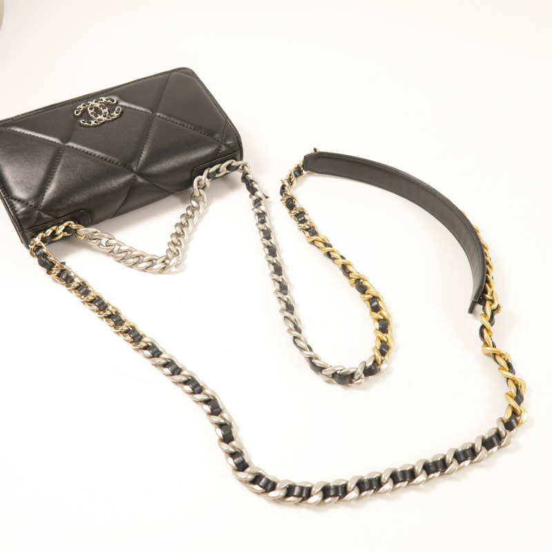 CHANEL 羊皮皮革Matelasse19 Wallet On Chain鏈帶手挽肩背兩用袋-7