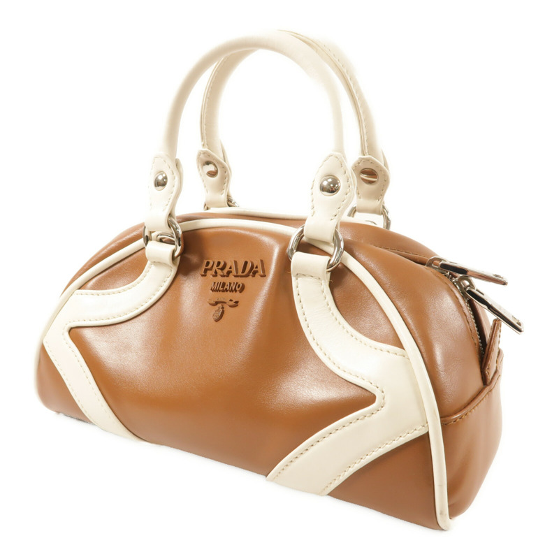 PRADA 牛皮皮革Bowling Bag銀扣手挽肩背兩用袋-2