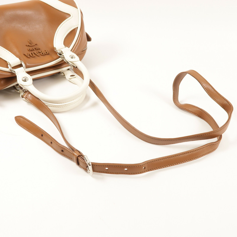 PRADA 牛皮皮革Bowling Bag銀扣手挽肩背兩用袋-7