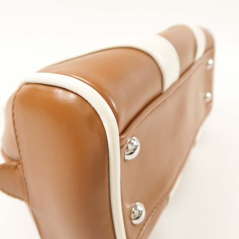 PRADA 牛皮皮革Bowling Bag銀扣手挽肩背兩用袋-8