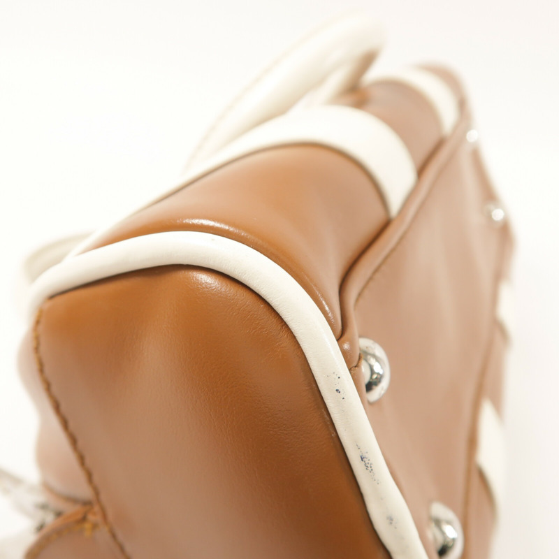 PRADA 牛皮皮革Bowling Bag銀扣手挽肩背兩用袋-10