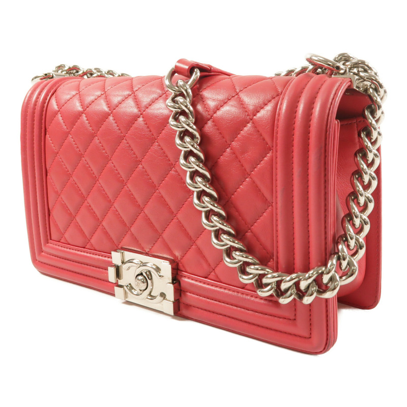 CHANEL 羊皮皮革Boy 25銀扣鏈帶肩背袋-2