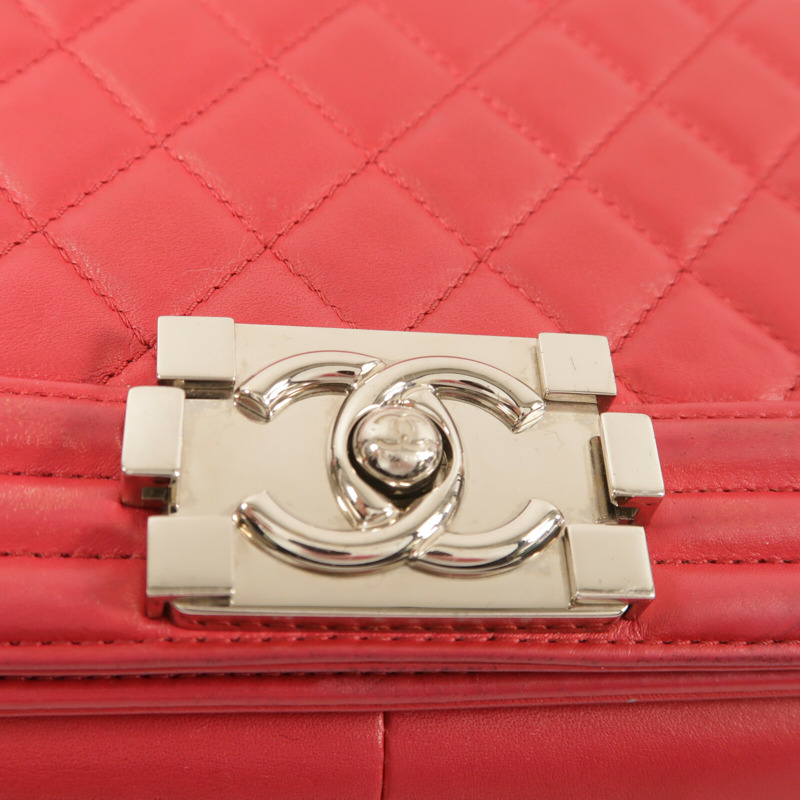 CHANEL 羊皮皮革Boy 25銀扣鏈帶肩背袋-8