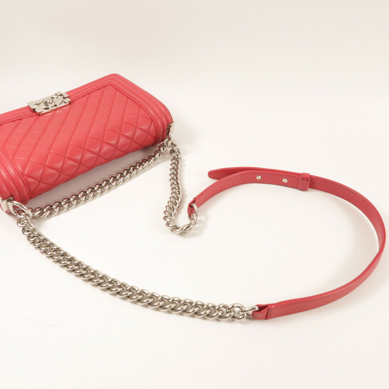 CHANEL 羊皮皮革Boy 25銀扣鏈帶肩背袋-9