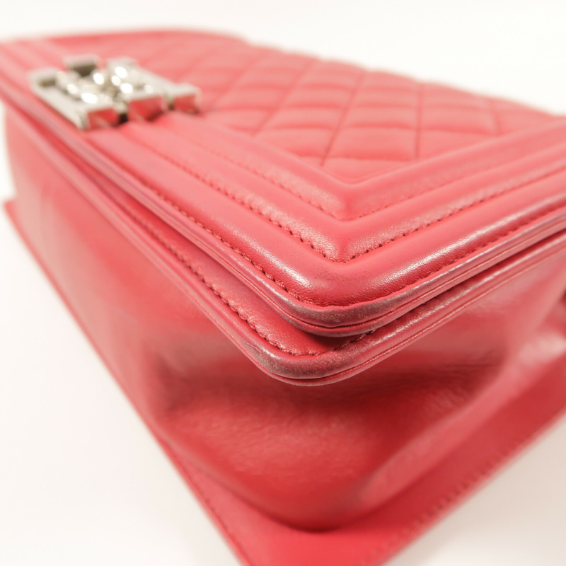 CHANEL 羊皮皮革Boy 25銀扣鏈帶肩背袋-12