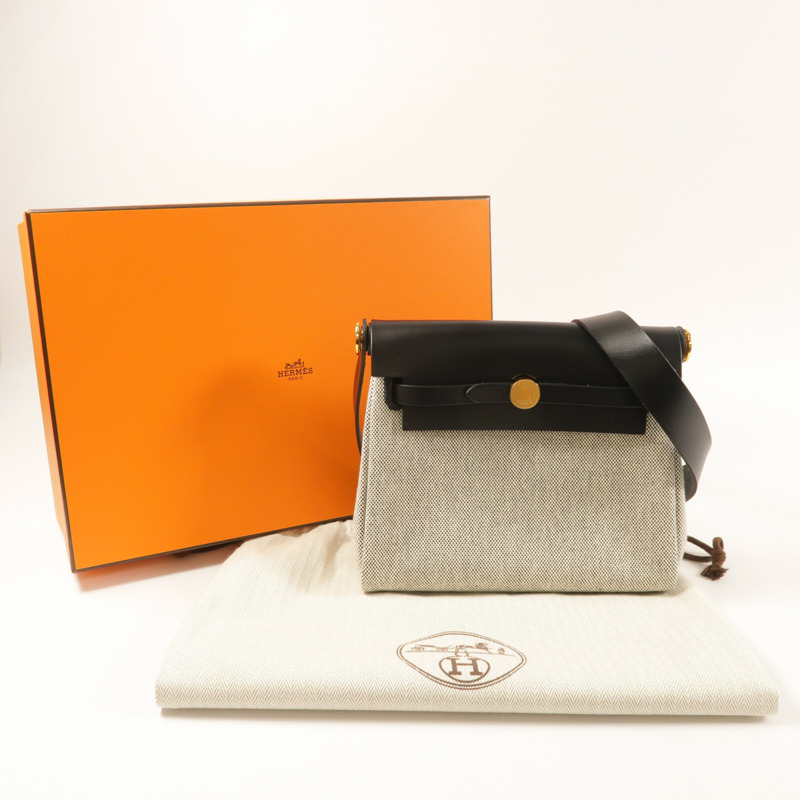 HERMES 帆布Mini Herbag金扣肩背袋-9