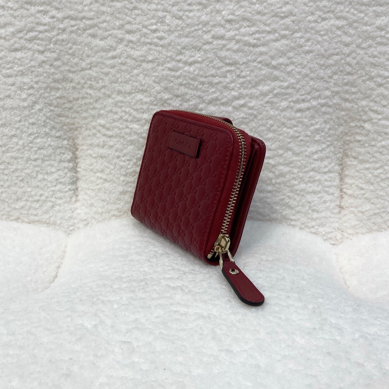 Gucci 古馳 Guccissima壓紋牛皮中短夾 紅色拉鍊零錢短夾 經典GG壓紋皮夾 449395-3