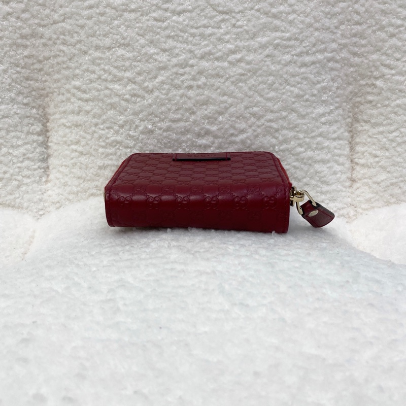 Gucci 古馳 Guccissima壓紋牛皮中短夾 紅色拉鍊零錢短夾 經典GG壓紋皮夾 449395-6