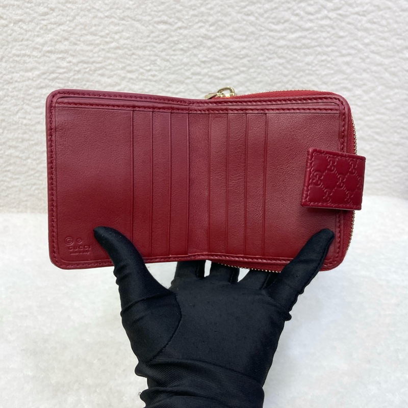 Gucci 古馳 Guccissima壓紋牛皮中短夾 紅色拉鍊零錢短夾 經典GG壓紋皮夾 449395-8