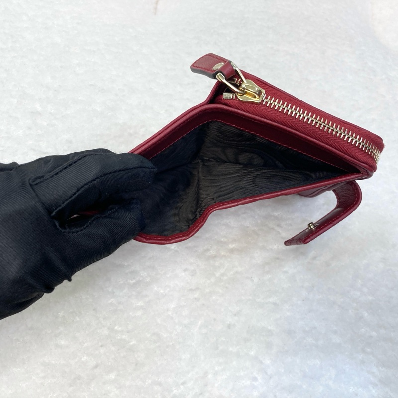 Gucci 古馳 Guccissima壓紋牛皮中短夾 紅色拉鍊零錢短夾 經典GG壓紋皮夾 449395-9