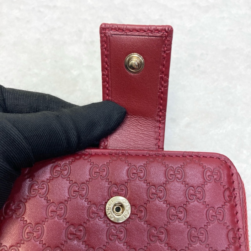 Gucci 古馳 Guccissima壓紋牛皮中短夾 紅色拉鍊零錢短夾 經典GG壓紋皮夾 449395-10