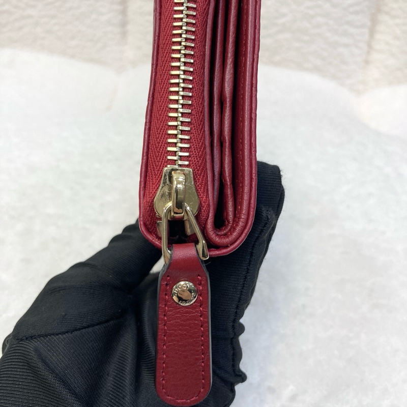 Gucci 古馳 Guccissima壓紋牛皮中短夾 紅色拉鍊零錢短夾 經典GG壓紋皮夾 449395-11