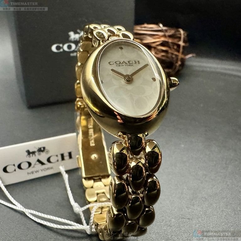 COACH手錶,編號CH00262,22mm, 28mm金色錶殼,金色錶帶款-2