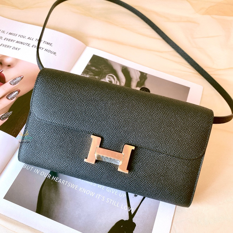 Hermes 愛馬仕 閒置未使用 康康 Constance To Go 黑色 x 玫瑰金 WOC 斜背包 晚宴包 手拿包-0