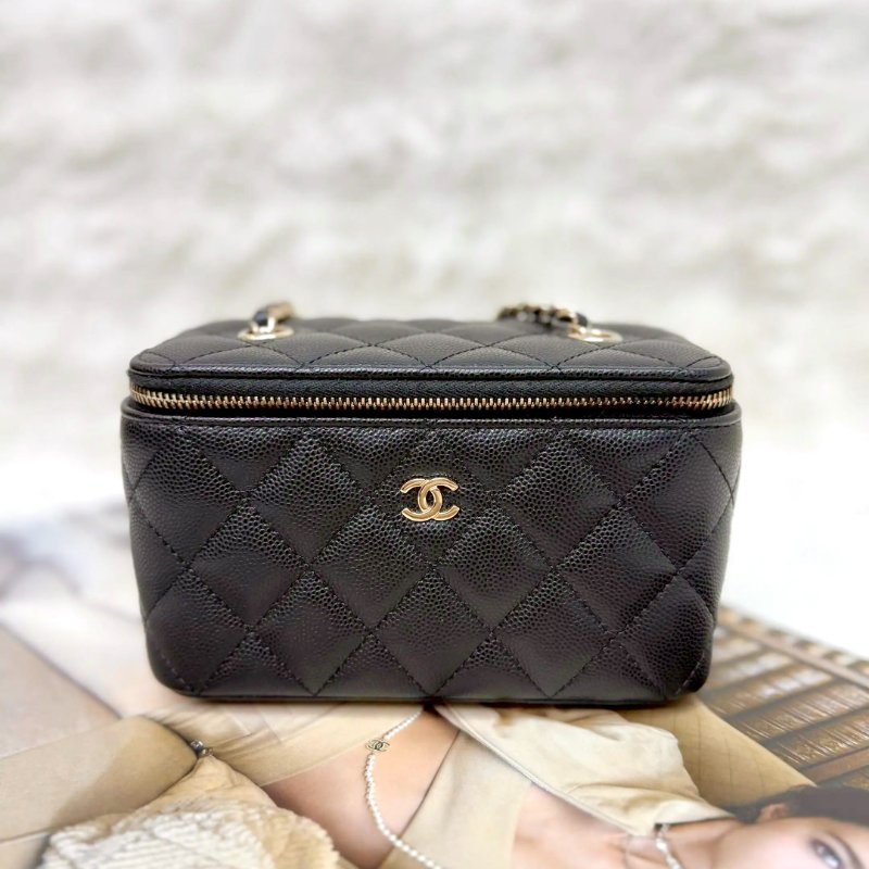 Chanel 黑金 化妆盒 荔枝紋牛皮-0