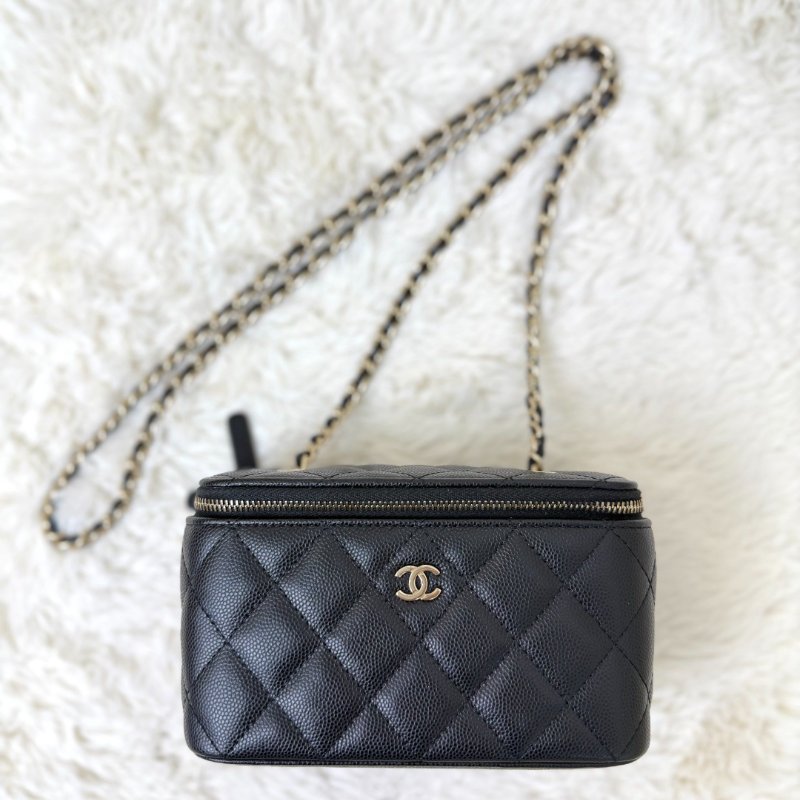 Chanel 黑金 化妆盒 荔枝紋牛皮-3