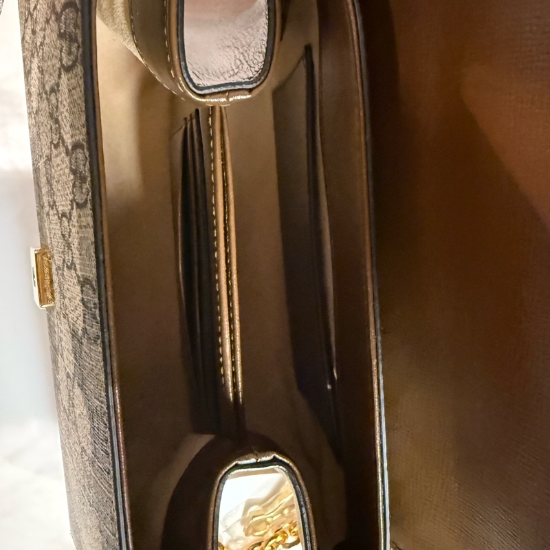 GUCCI Horsebit馬銜扣 迷你手提&斜背兩用包(棕色)-5