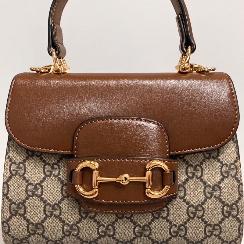 GUCCI Horsebit馬銜扣 迷你手提&斜背兩用包(棕色)-8