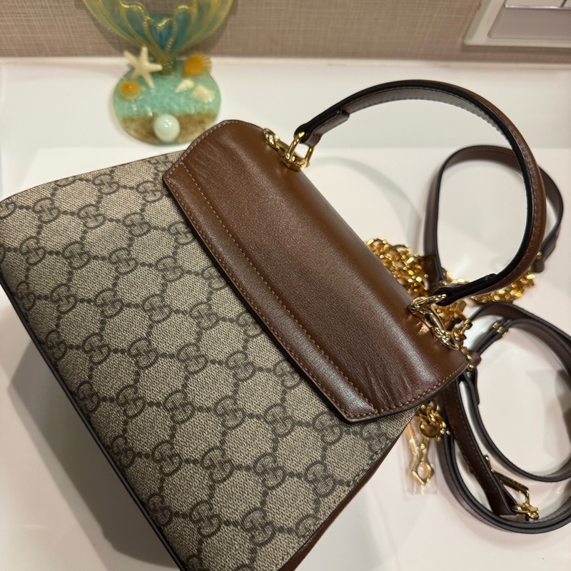 GUCCI Horsebit馬銜扣 迷你手提&斜背兩用包(棕色)-9
