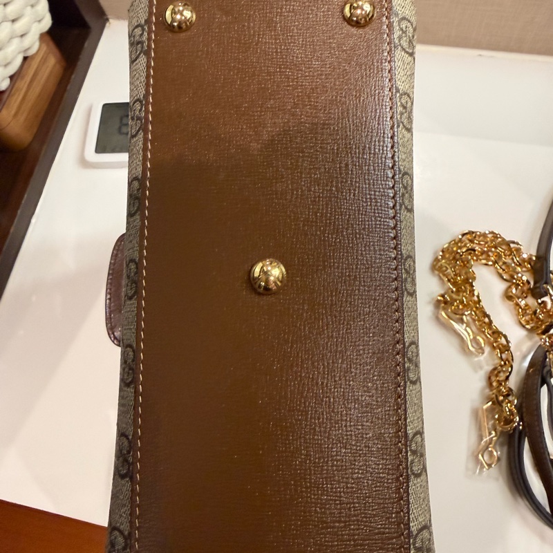 GUCCI Horsebit馬銜扣 迷你手提&斜背兩用包(棕色)-10