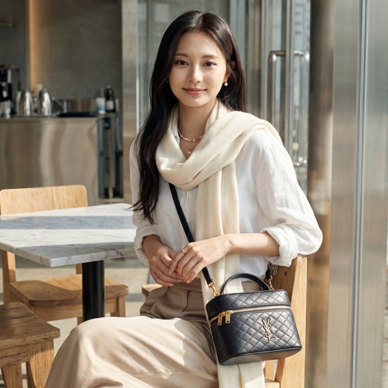 ✨2026季度全新✨Saint Laurent 851572 GABY Vanity 大款 菱格小羊皮化妝包 黑色-3