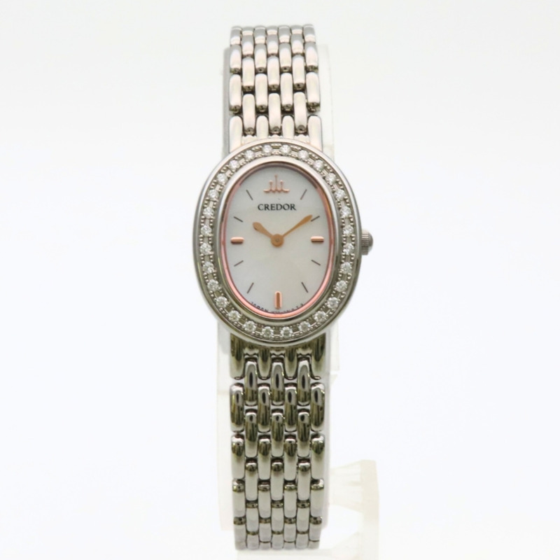 精工 Credor 1E70-0AH0 不鏽鋼鑲鑽腕錶，銀色、玫瑰金和白色錶殼可選。女士款。-2