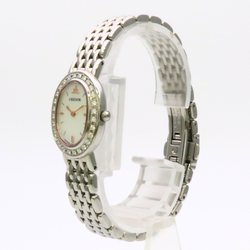 精工 Credor 1E70-0AH0 不鏽鋼鑲鑽腕錶，銀色、玫瑰金和白色錶殼可選。女士款。-3