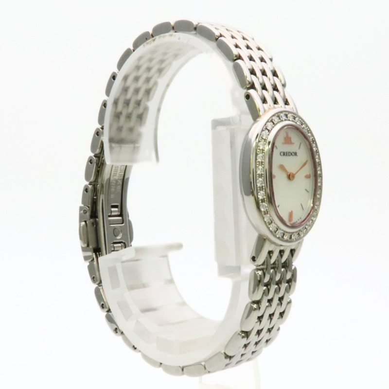 精工 Credor 1E70-0AH0 不鏽鋼鑲鑽腕錶，銀色、玫瑰金和白色錶殼可選。女士款。-4