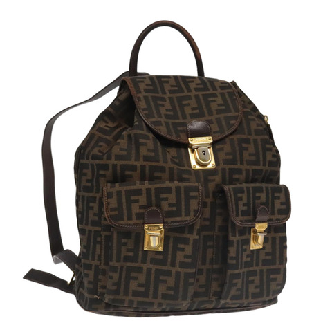 FENDI Zucca帆布雙肩包 棕色 黑色 金色 正品 91551V