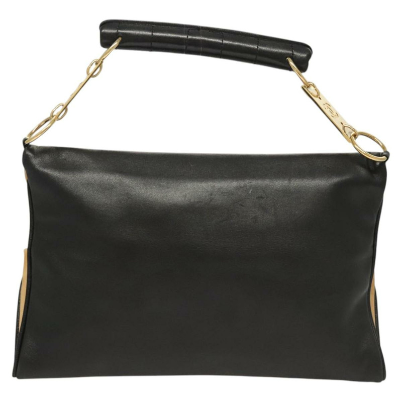 【日本直送】香奈兒 Choco Bar 手提包，羊皮，米色/黑色，CC 標誌，貨號 123516V-1