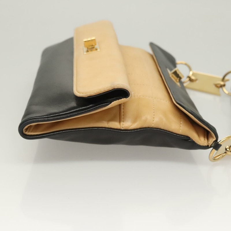 【日本直送】香奈兒 Choco Bar 手提包，羊皮，米色/黑色，CC 標誌，貨號 123516V-2