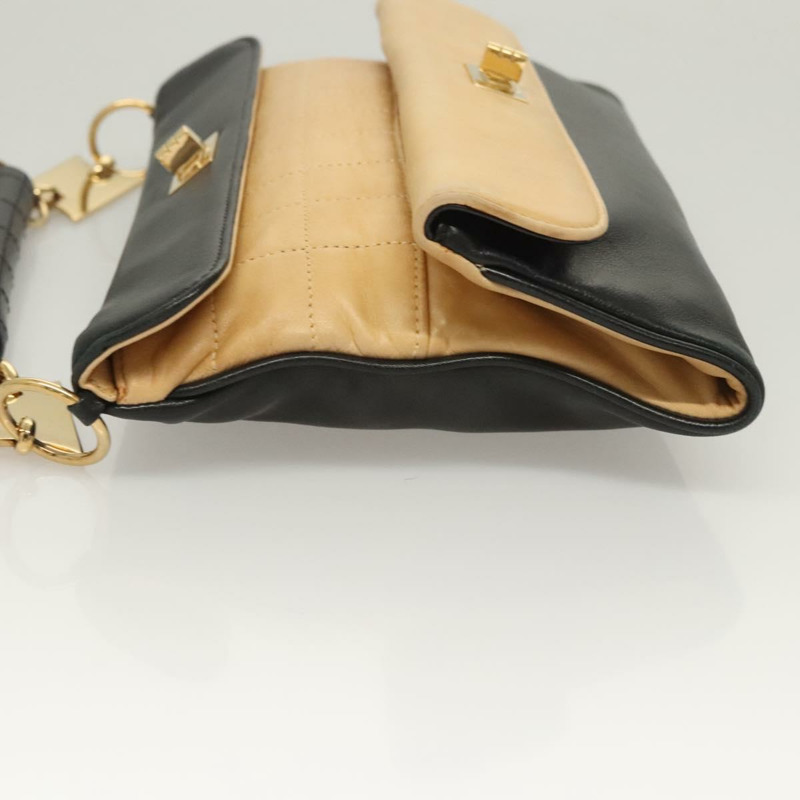 【日本直送】香奈兒 Choco Bar 手提包，羊皮，米色/黑色，CC 標誌，貨號 123516V-3