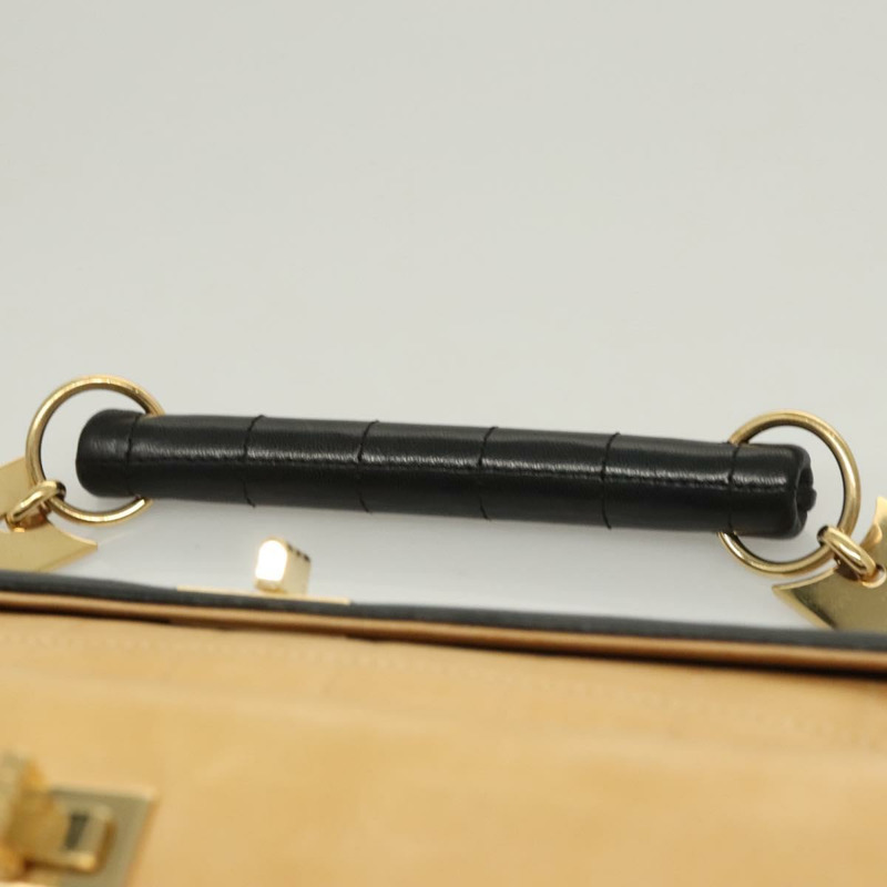 【日本直送】香奈兒 Choco Bar 手提包，羊皮，米色/黑色，CC 標誌，貨號 123516V-7