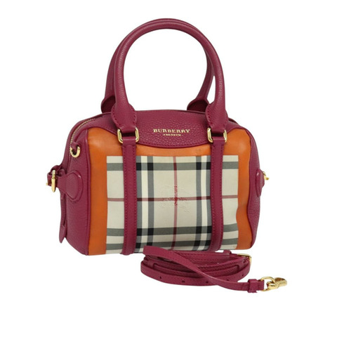 BURBERRY Nova 格紋手提包帆布兩用米色金色正品 118645V
